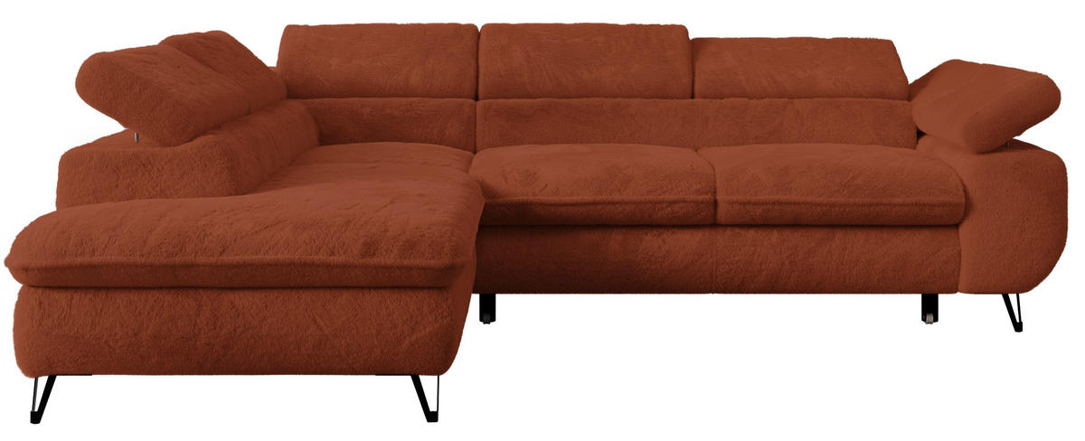 ECKSOFA PETER L Orange Plüsch - Links Seite - Schwarz/Orange, Textil/Metall (208/273cm) - MKS