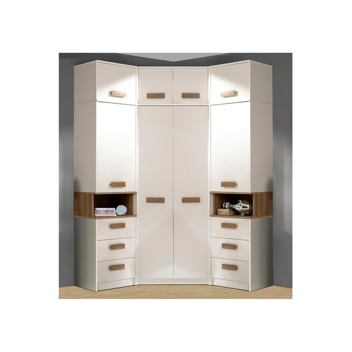 ECKKLEIDERSCHRANK REGAL GRANT SET 15/B WEIß 143/195/91 - Weiß, Holzwerkstoff/Kunststoff (143/195/91cm) - Marmex Möbel