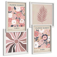BILDER SET 4er Set - 50x50 cm & 40x60 cm Weißer Rahmen - Blumenmuster, Blätter, Geometrie - Weiß, Kunststoff (50/50cm) - TULUP