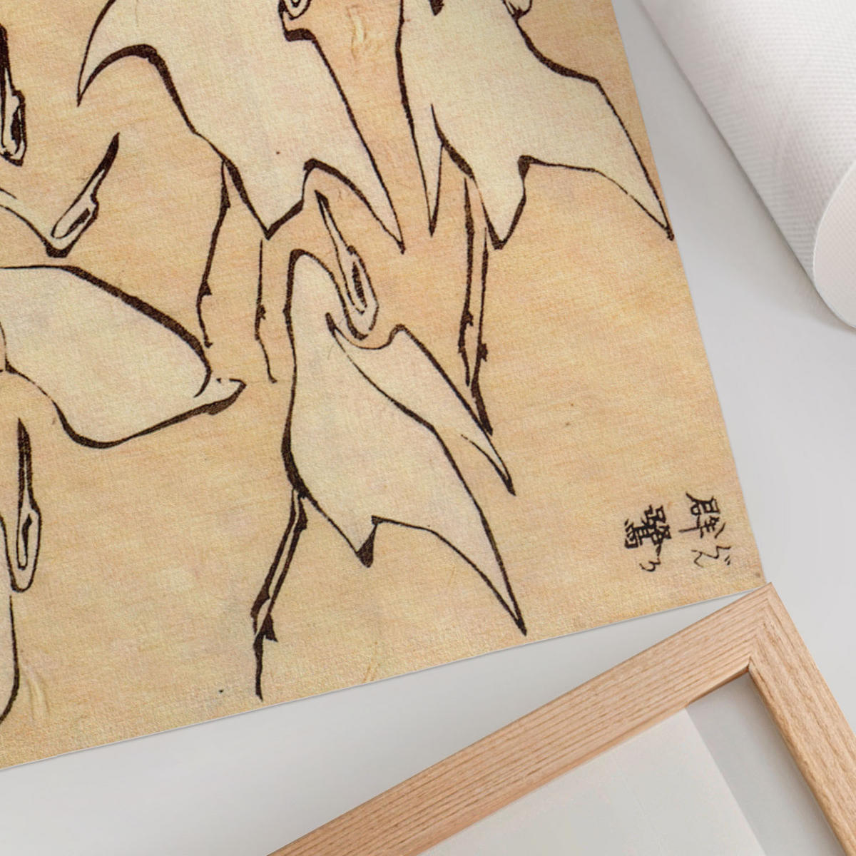 POSTER - 42x29 cm (A3) - Hokusai - Reiher - Beige, Textil (42/29.7/0.1cm) - TULUP