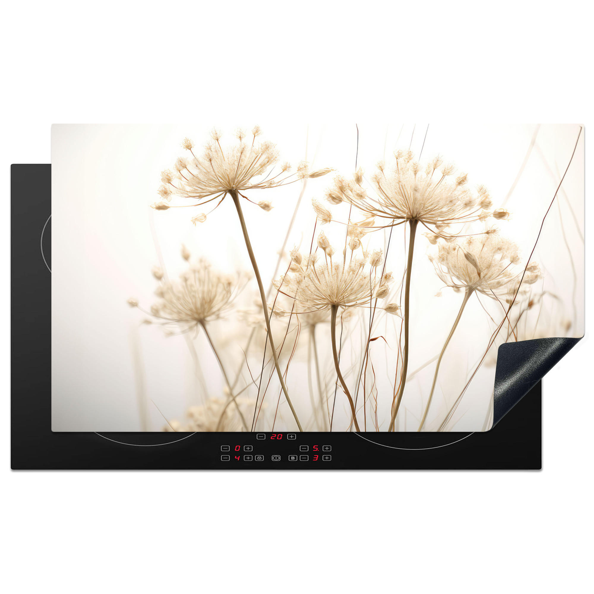 HERDABDECKPLATTE Blumen - Weiß - Sonnenlicht 89x51 cm - Ecru, Kunststoff (89.6/0.2/51.6cm) - MuchoWow