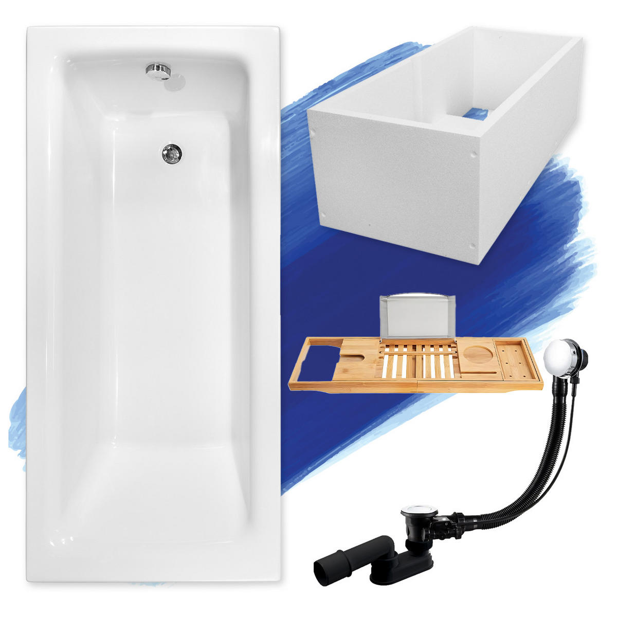 BADEWANNE Rechteck TALIA 170/75 + Träger + Ablage Ablauf Füße - Weiß, Kunststoff (75/55.5/170cm) - bad land