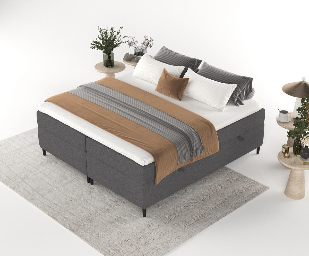 BOXBETT Theo 120/200 cm Anthrazit im Megan Stoff - Anthrazit/Schwarz, Holz/Holzwerkstoff (120/200cm) - AltaBeds