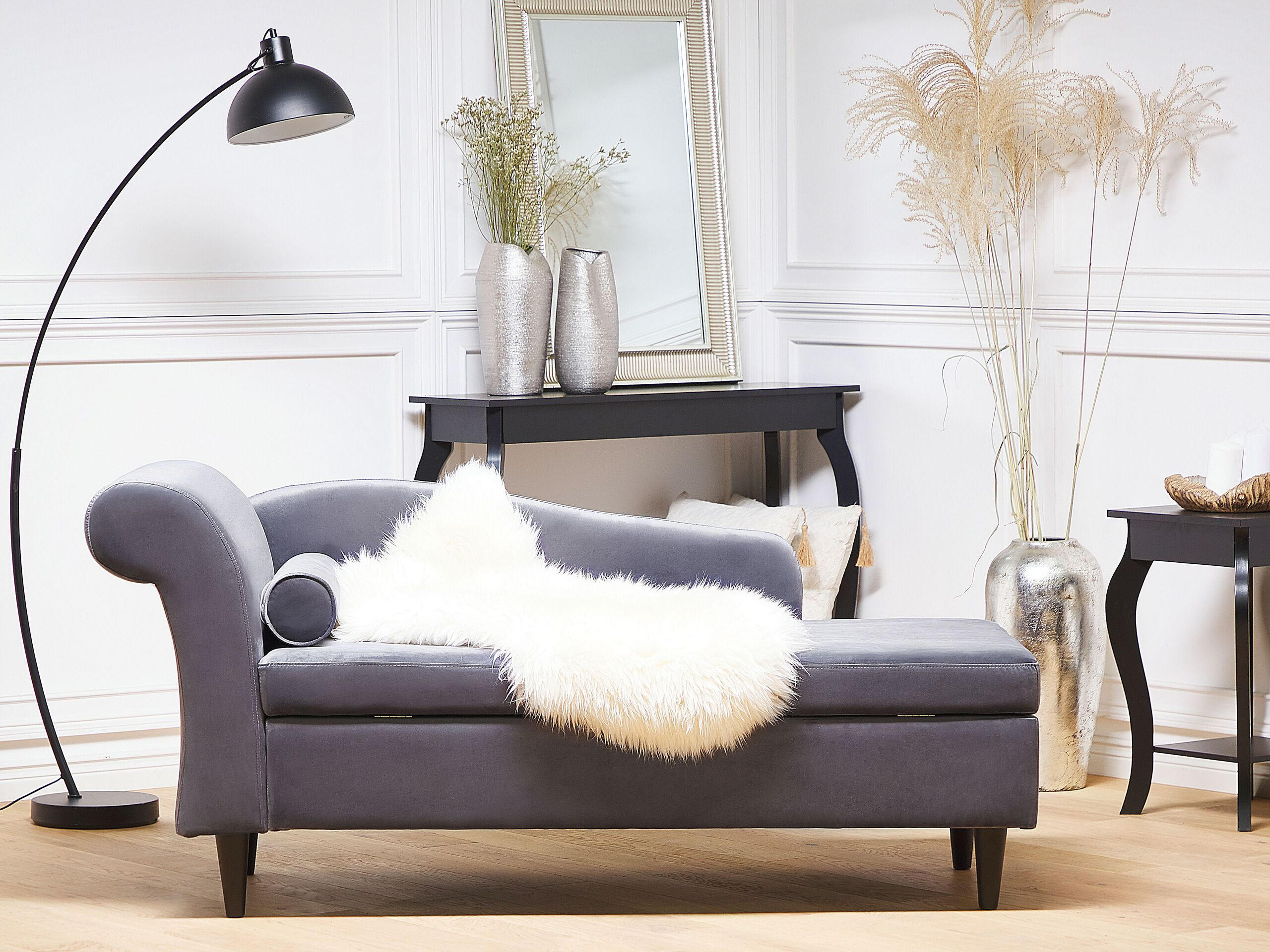 CHAISELONGUE Samtstoff dunkelgrau linksseitig Luiro - Dunkelbraun/Grau, Textil (160/77/70cm) - Beliani