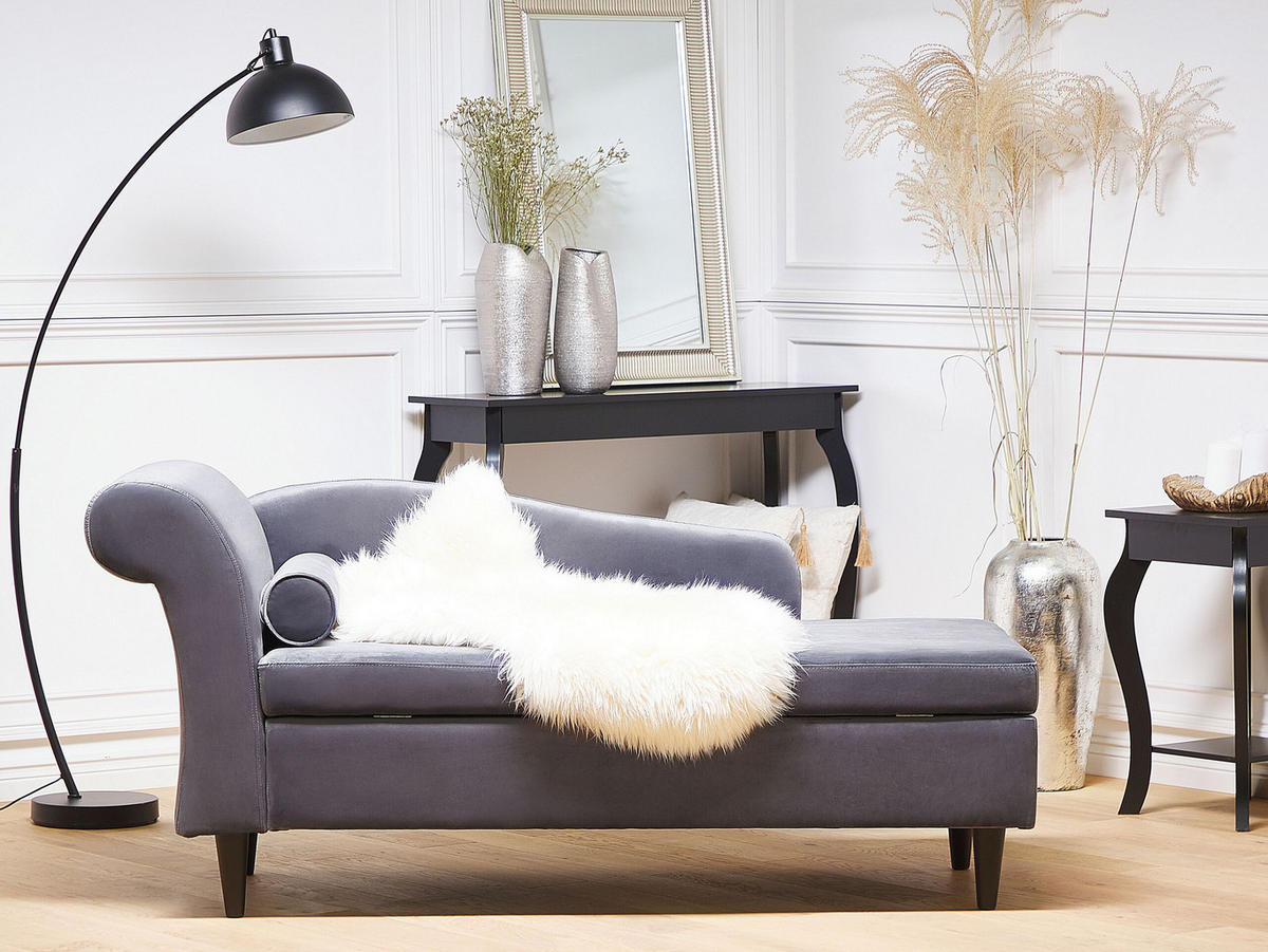 CHAISELONGUE Samtstoff dunkelgrau linksseitig Luiro - Dunkelbraun/Grau, Textil (160/77/70cm) - Beliani