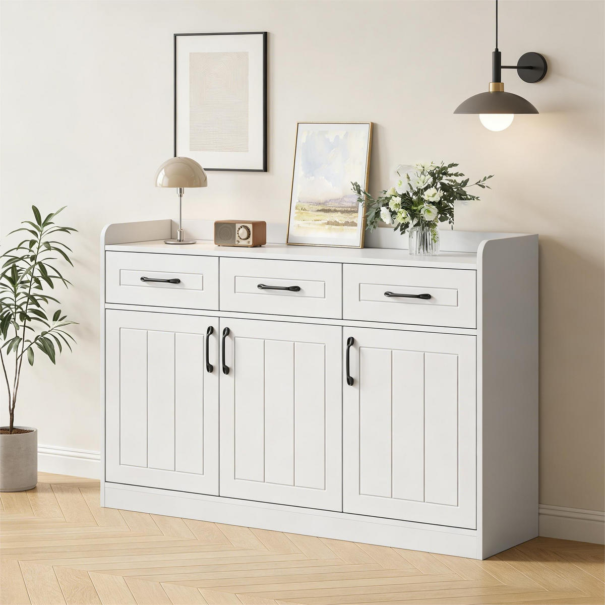 SIDEBOARD 120/35/80 cm in Weiß mit 3 Schubladen und 3 Türen - Weiß, Holzwerkstoff (120/80/35cm) - CHICFURN