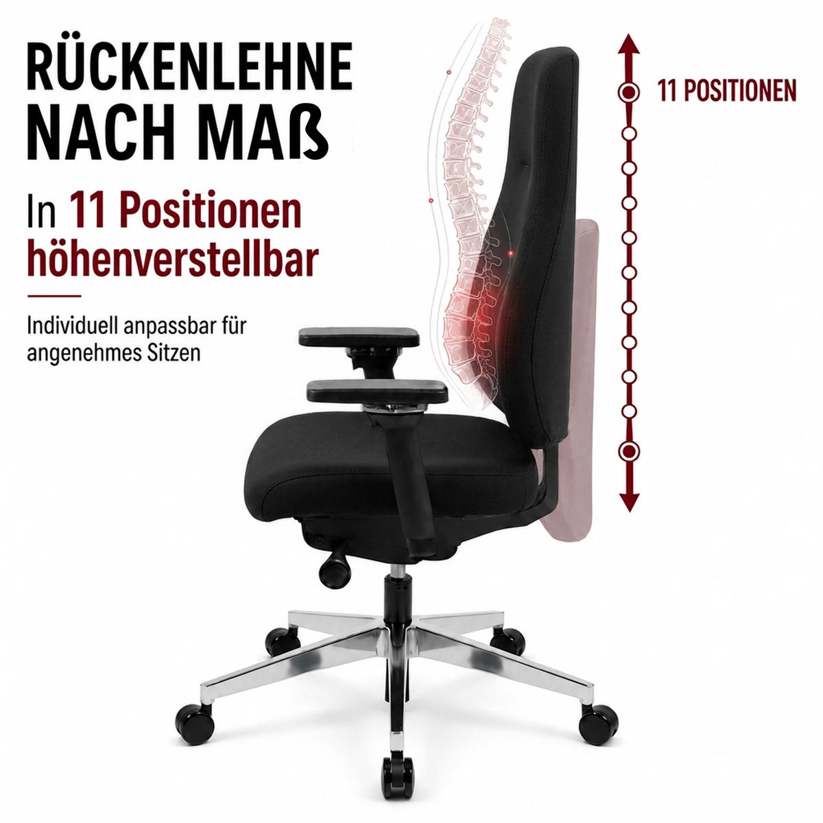 BÜROSTUHL Naros Stoff/Mesh Schwarz - ergonomisch, 150 kg belastbar, Sitzhöhe 48-60cm - Schwarz, Kunststoff/Textil (65/106/67cm) - Versee
