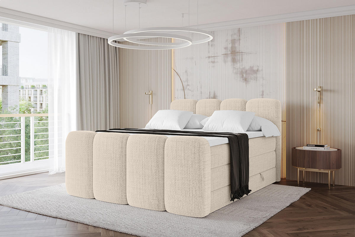 BOXBETT mit Matratze H3|H4 und Lattenrost - NINA-Z KING - 180x200 cm - Beige - Beige, Holzwerkstoff (180/200cm)