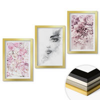 WANDBILDER 3er Set - 20x30 cm Goldrahmen - Pfingstrosenporträt einer Frau in Schwarzweiß - Goldfarben, Kunststoff (20/30cm) - ArtPrintCave