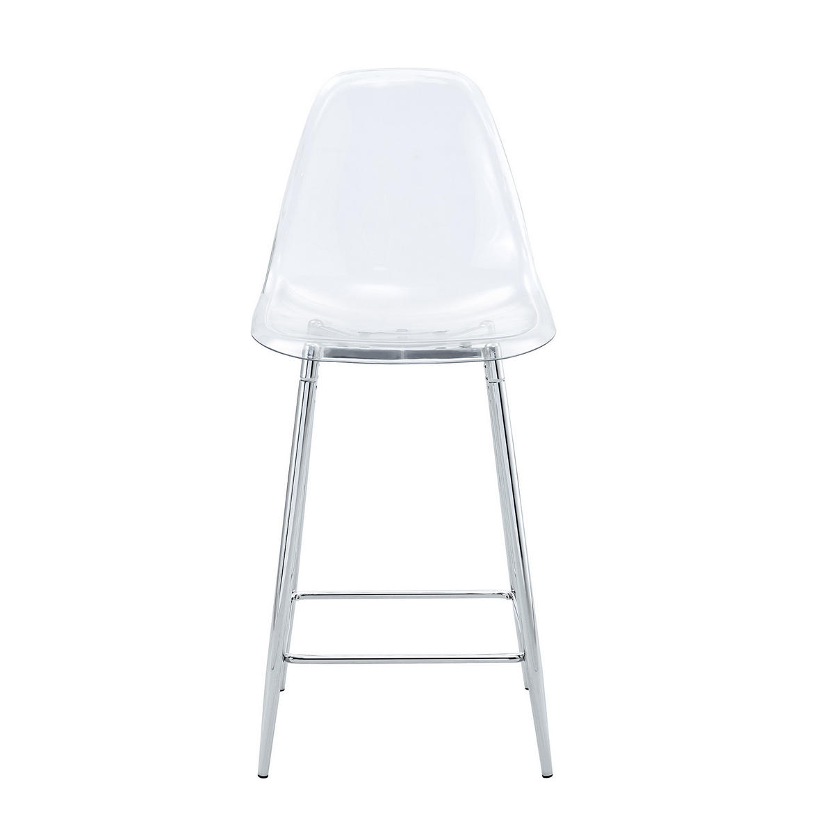 BARHOCKER mit transparentem Kunststoffsitz, silberfarbenem Metallgestell und Fußstütze - Silberfarben, Kunststoff (45/102/51cm) - MIVRAY