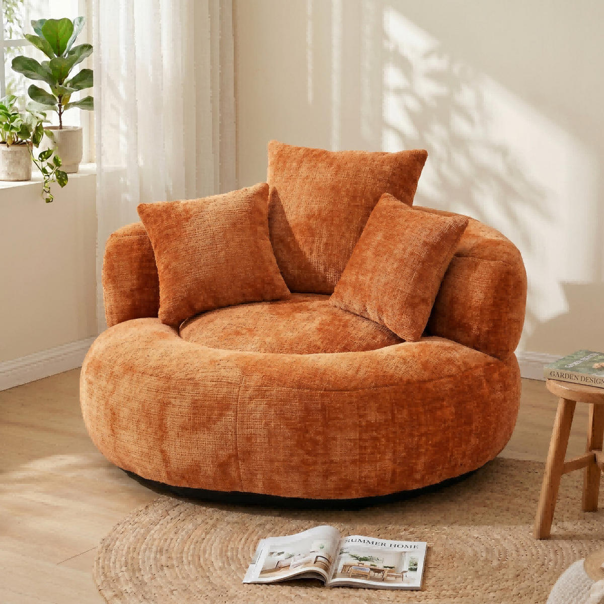 SITZSACK Chenille, Sofa mit 3 extra Kopfkissen,Chenille,Orange - Orange, Textil (108/52/108cm) - LVHOM