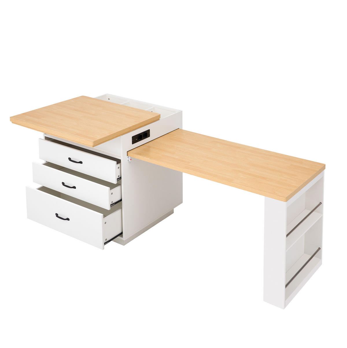 KÜCHENINSEL 125,5-187,5/71/93 cm aus MDF mit ausziehbarer Tischplatte und LED-Beleuchtung Weiß - Weiß, Holzwerkstoff (125.5/93/71cm) - Modenvie