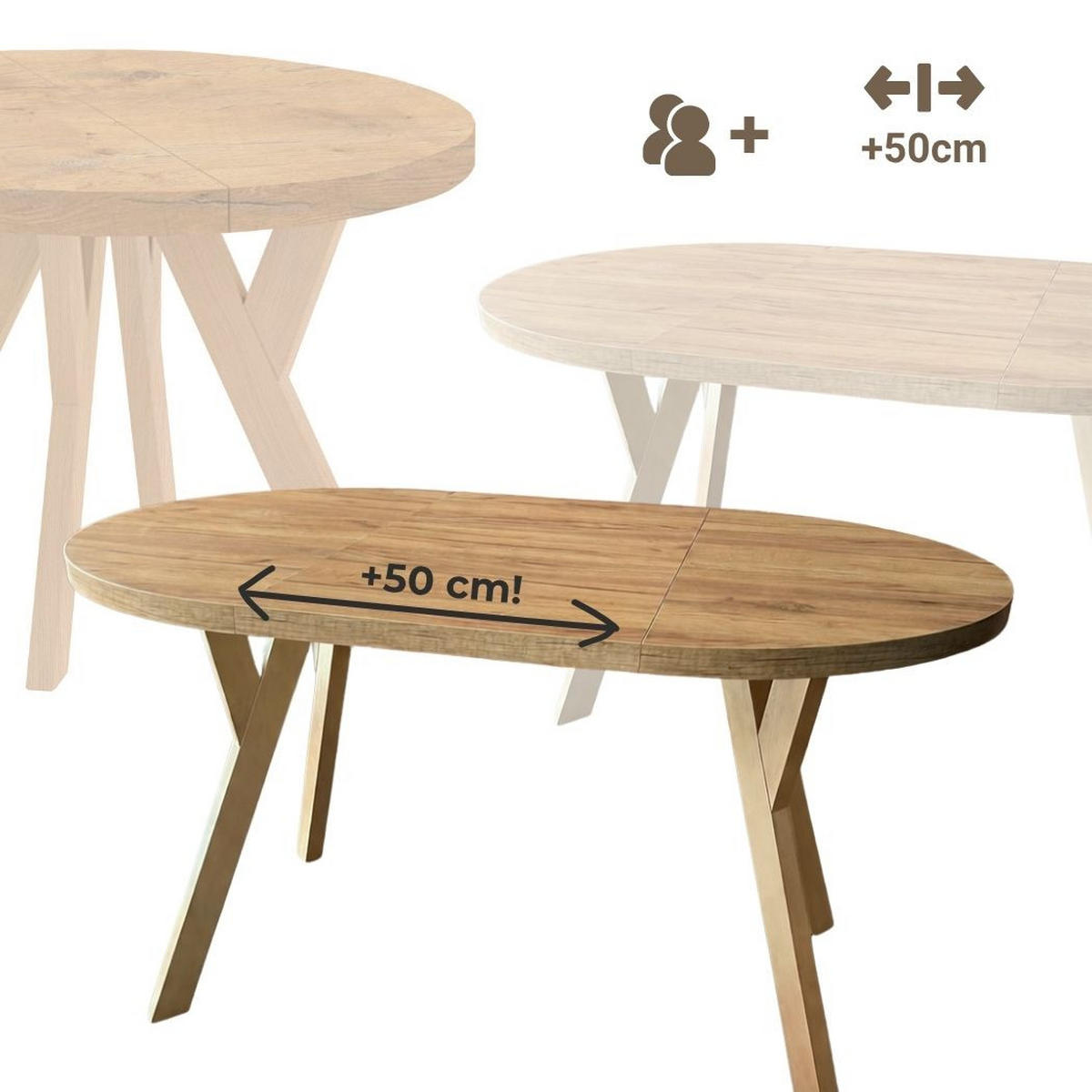 ESSTISCH Runder Ausziehbarer PERO 100/150, Eiche Lefkas - Dunkelbraun, Holz (150/100/77cm) - Dekori_Interiors