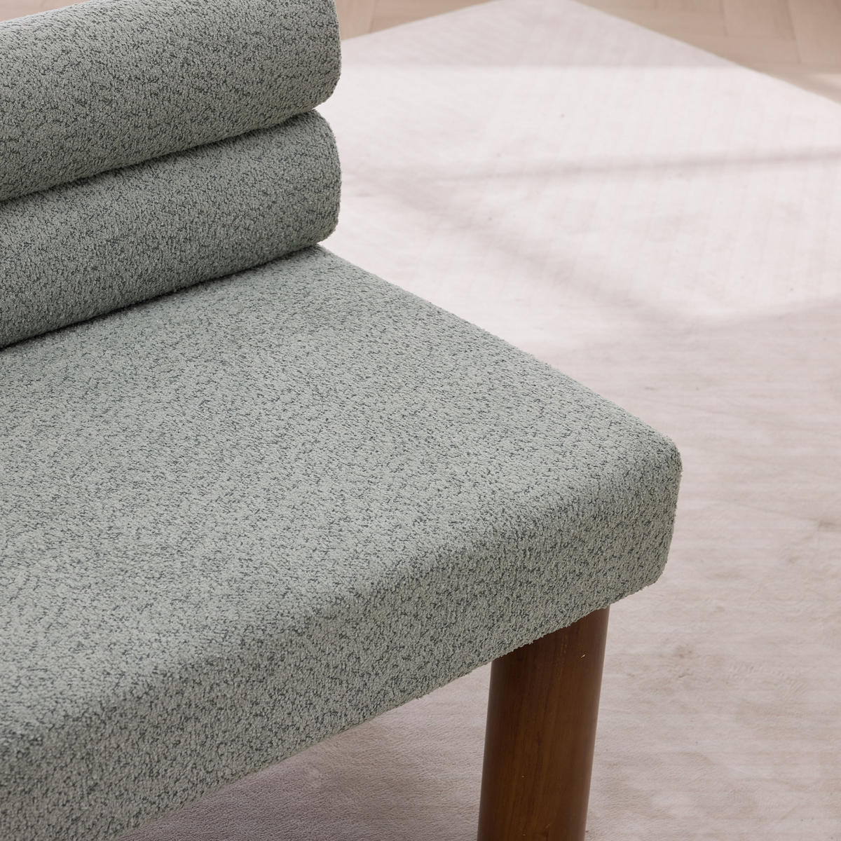 SITZBANK minimalistisch mit Bouclé-Bezug und Holzrahmen, DE-42315, Salbeigrün - Hellgrün, Holz (59/72/116cm) - ComfortXL