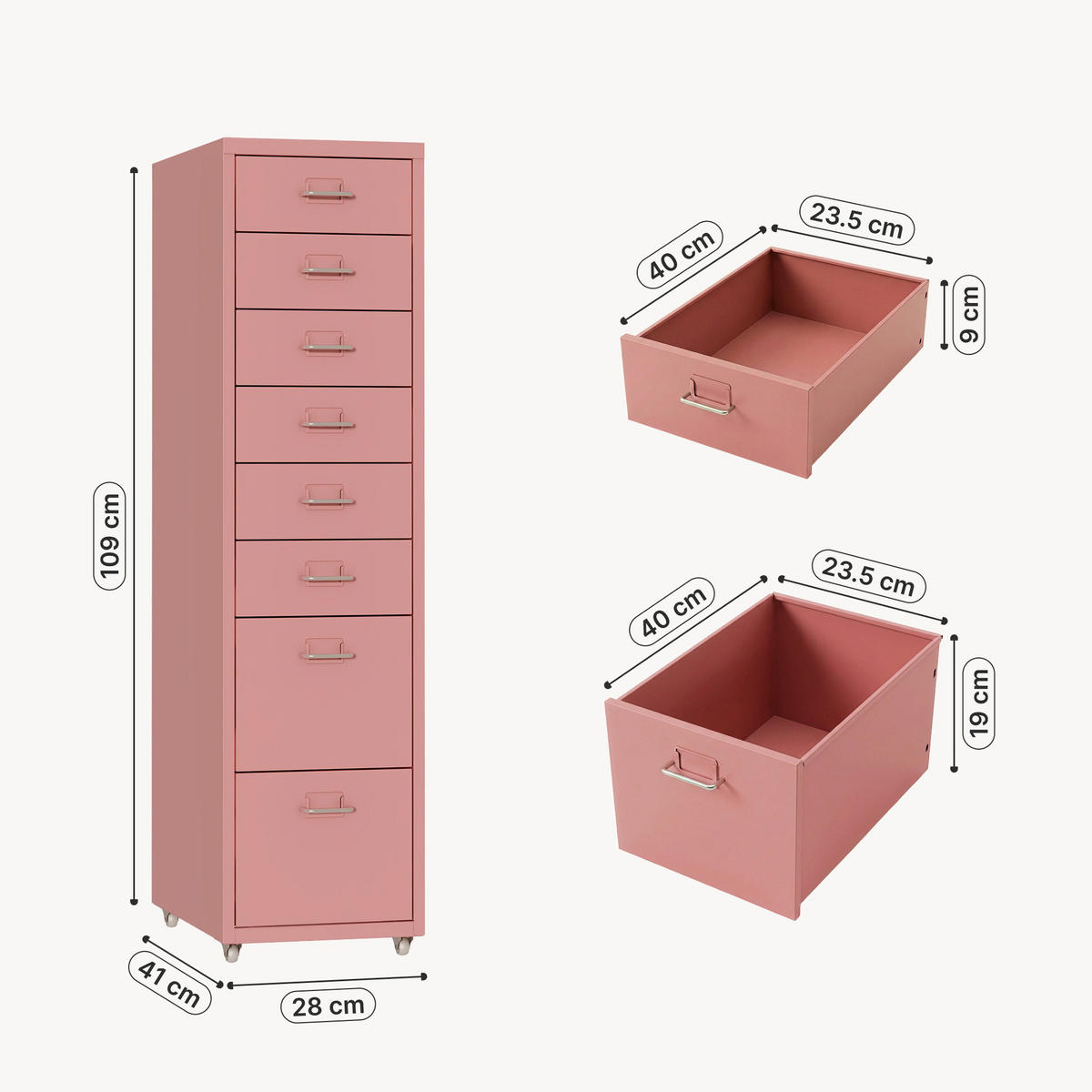 KONTEJNER NA KOLESÍCH Kökar - růžová, kov (28/109/41cm) - [en.casa]