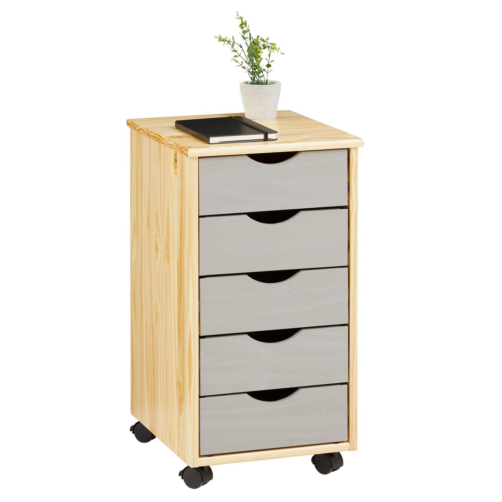ROLLCONTAINER LAGOS - Naturfarben/Grau, Holz (35/65/40cm) - IDIMEX