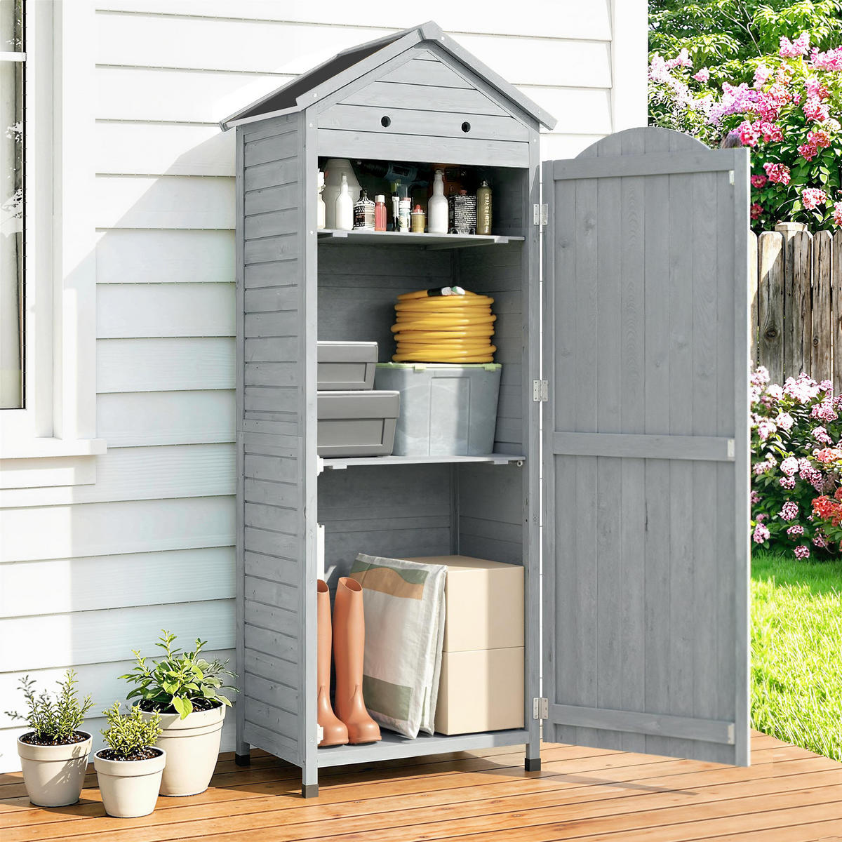 GERÄTESCHUPPEN Tannenholz Grau - Grau, Holz/Kunststoff (58/213/85cm) - Outsunny