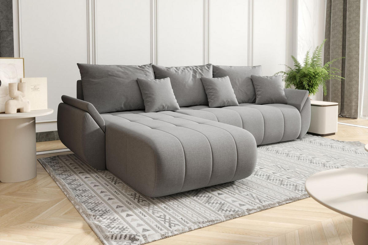 ECKSOFA Mit Schlaffunktion Und Bettkasten TOKYO, Stoff WIND, Sandgrau, Links - Sandfarben, Holz (280/190cm) - Kaiser Möbel