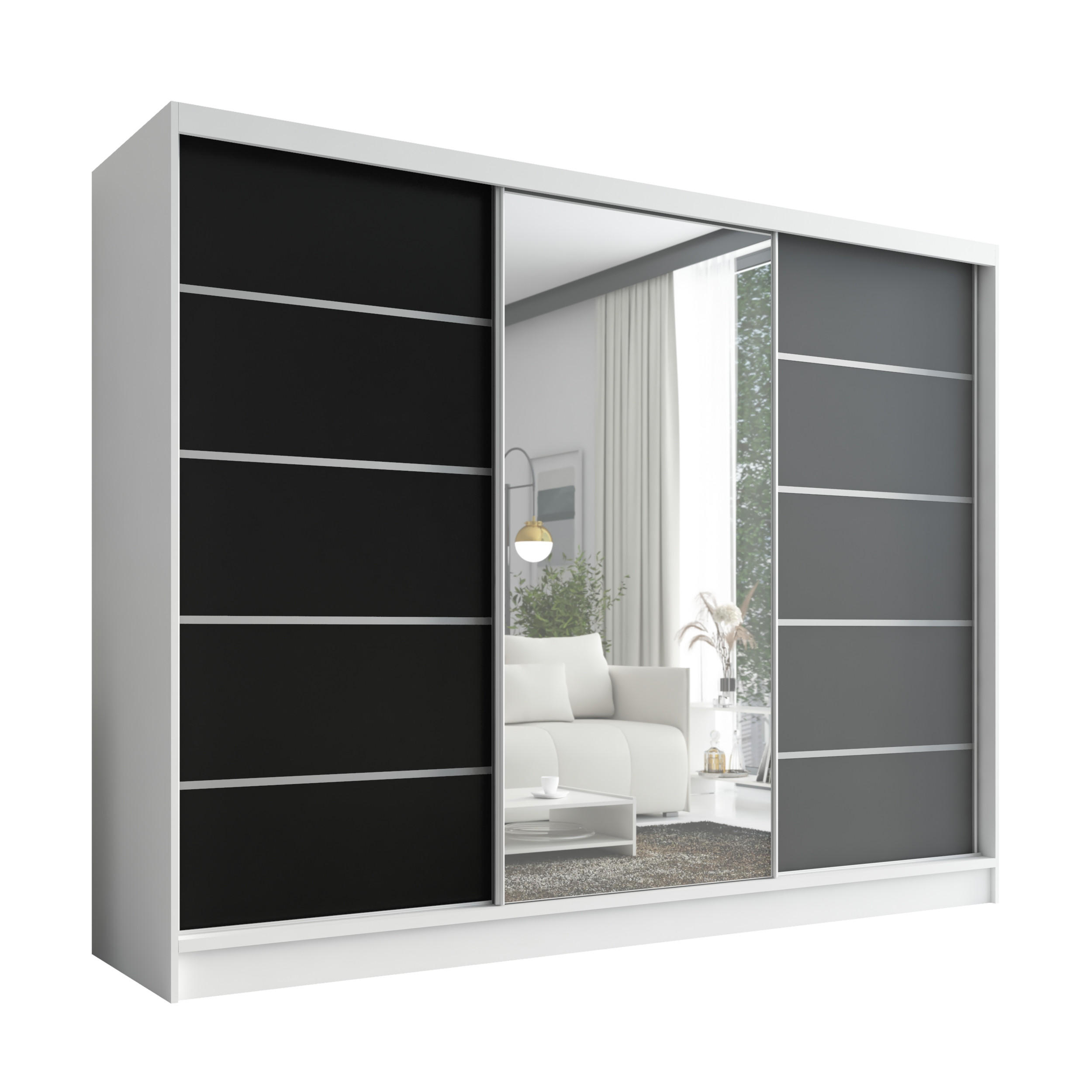 A&J MöbelLand Schwebetürenschrank Weiß, Schwarz, Graphit 200x215x60 cm