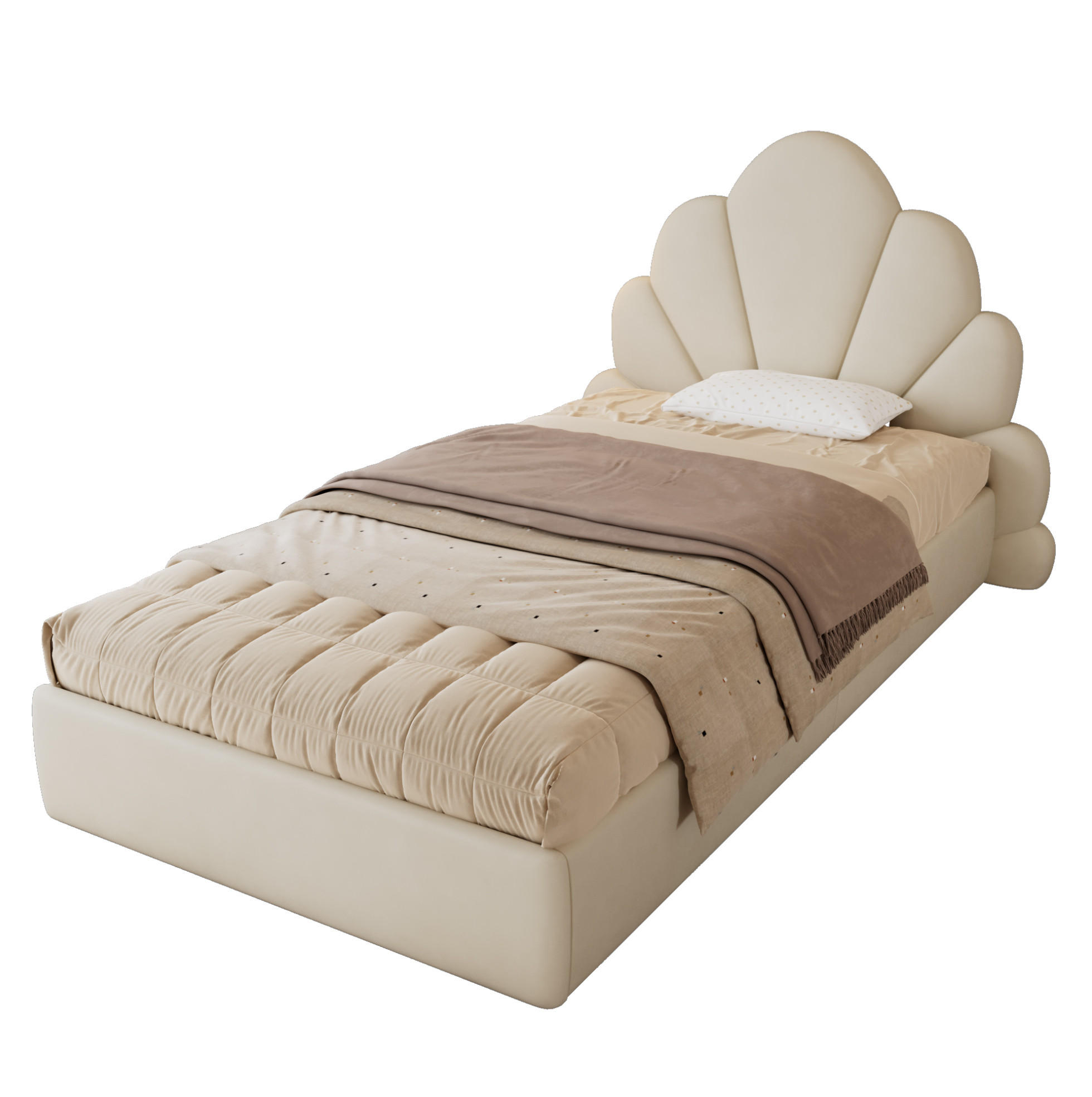 POLSTERBETT 90/200 cm aus Samt mit blütenförmigem Kopfteil Beige - Beige, Textil (90/200cm) - Modenvie
