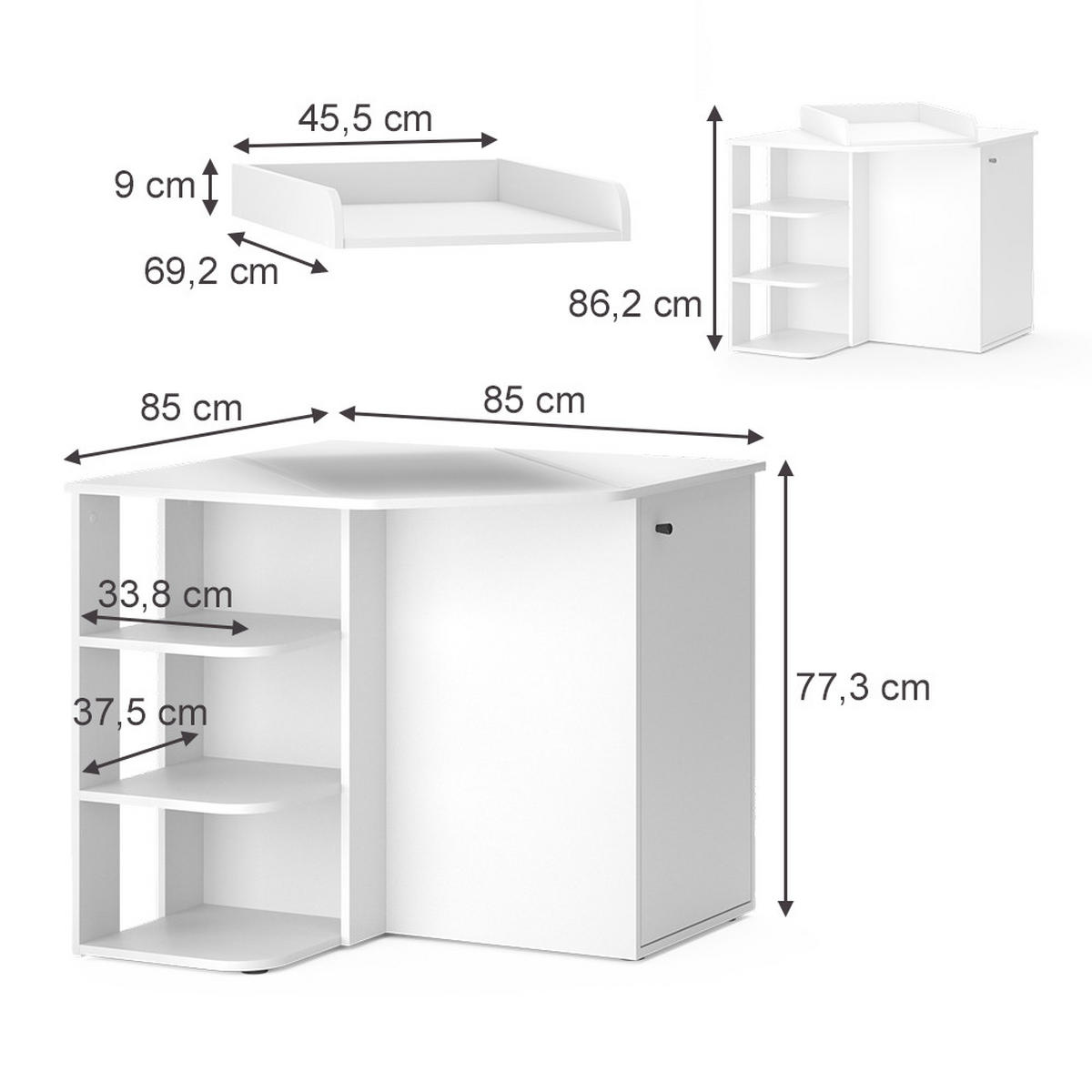 WICKELKOMMODE Kristian Weiß 85 x 77.3 cm mit Tür und offenen Fächern - Weiß, Holzwerkstoff (85/77.3/85cm) - Vicco