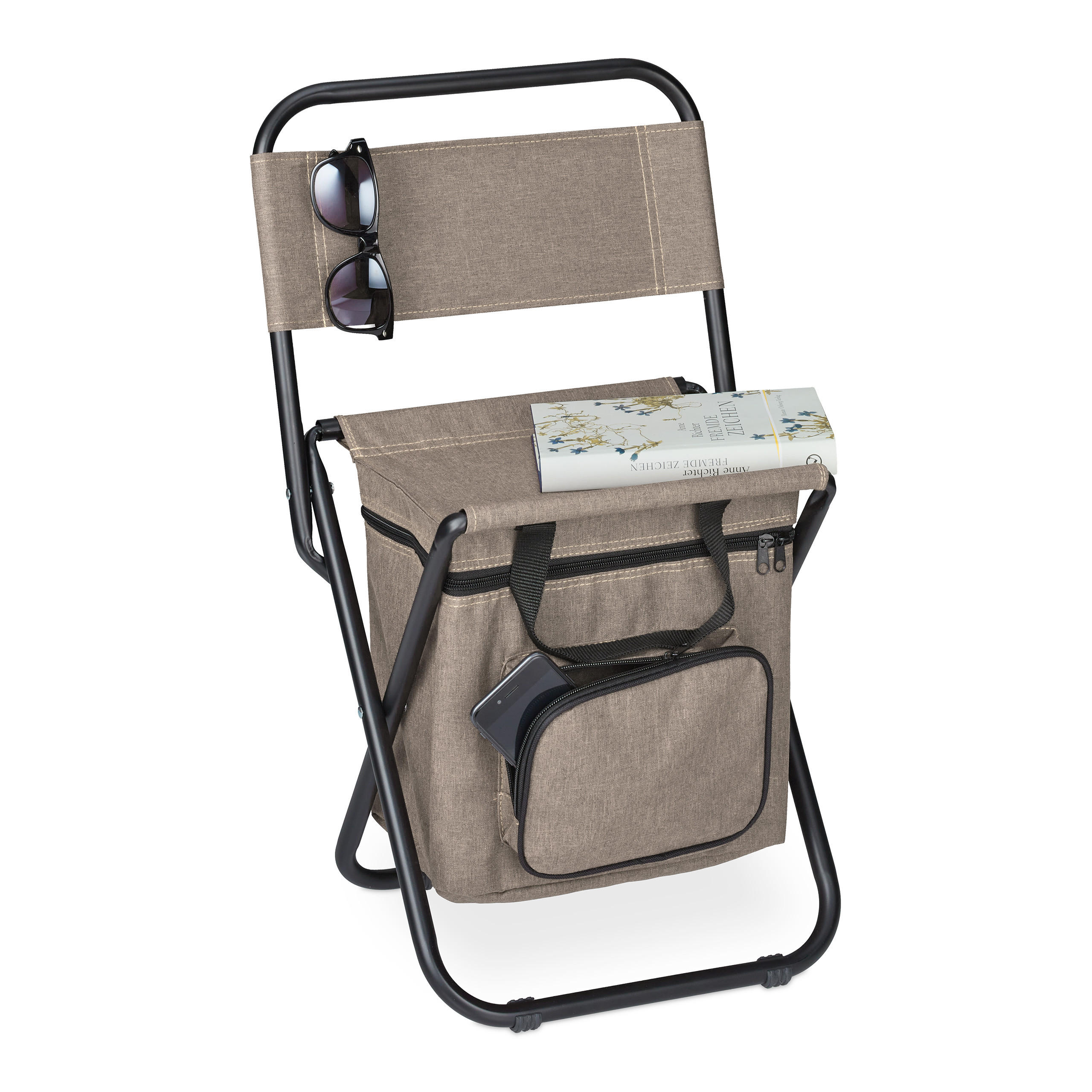 CAMPINGHOCKER - Beige, Textil/Metall (35/60/35cm) - Relaxdays