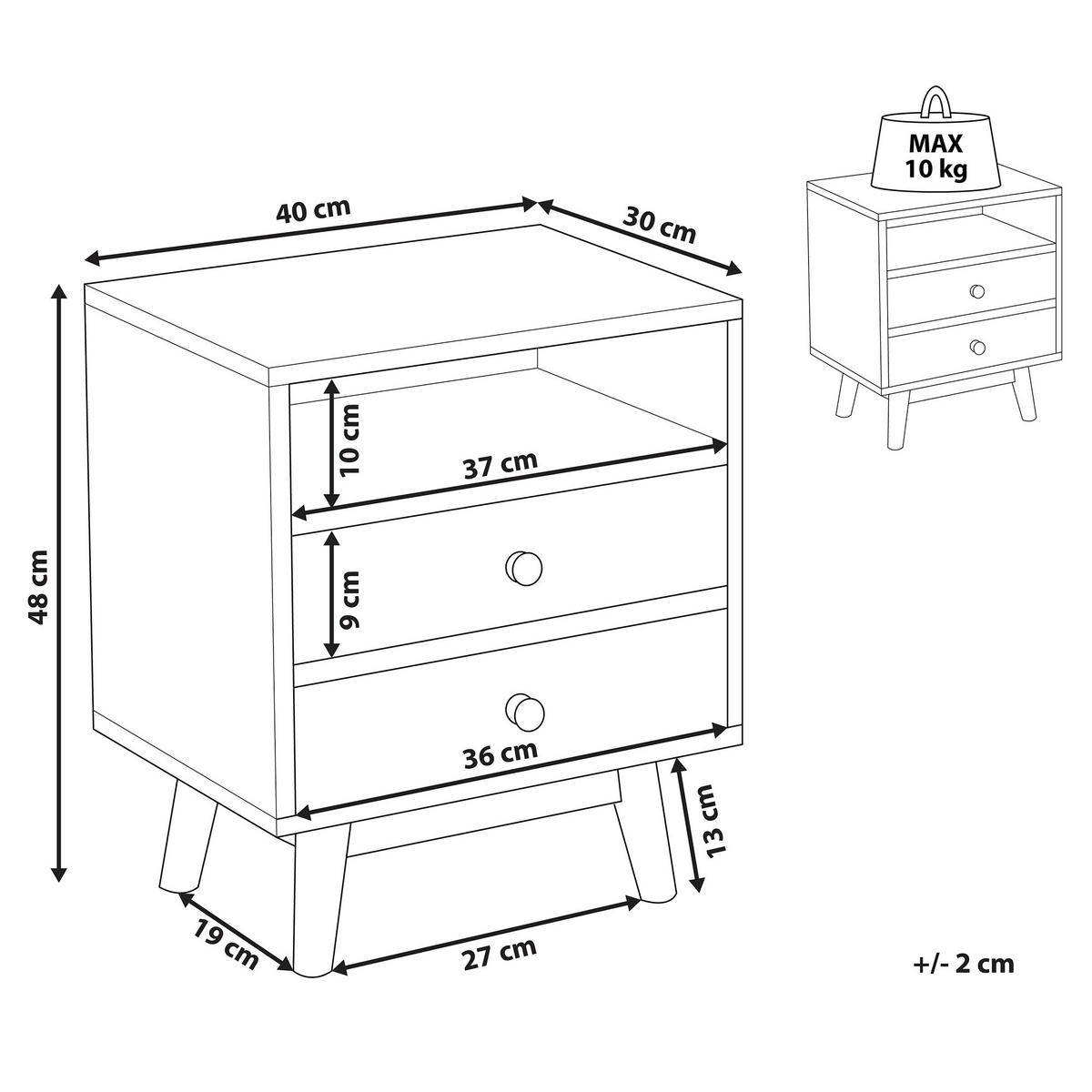 NACHTTISCH heller Holzfarbton 2 Schubladen Fargo - Hellbraun/Weiß, Holzwerkstoff (40/48/30cm) - Beliani
