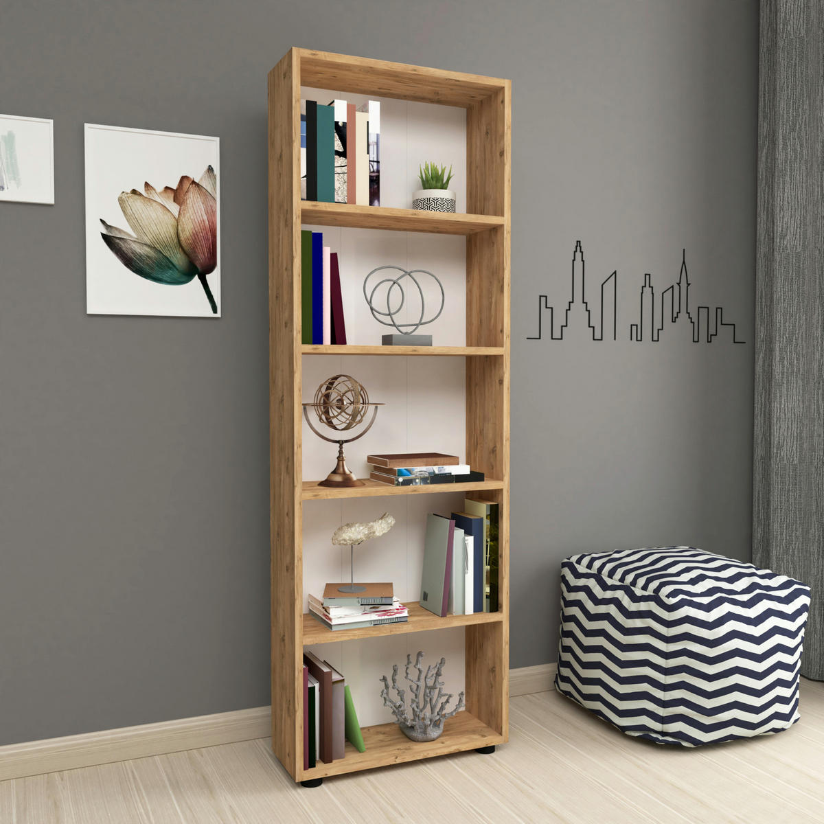 BÜCHERREGAL Vara - Eichefarben, Holzwerkstoff (55/172/20cm) - [en.casa]