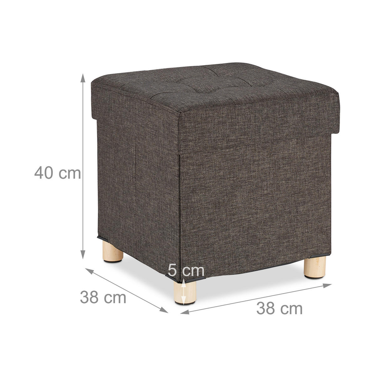 TABURET Hnedý úložný priestor 40 cm - hnedá, kompozitné drevo/textil (38/40/38cm) - Relaxdays