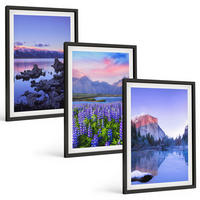 BILDER SET 3er Set - 40x60 cm Schwarzer Rahmen - Berglandschaften mit Wasser und Himmel - Schwarz, Kunststoff (40/60cm) - TULUP