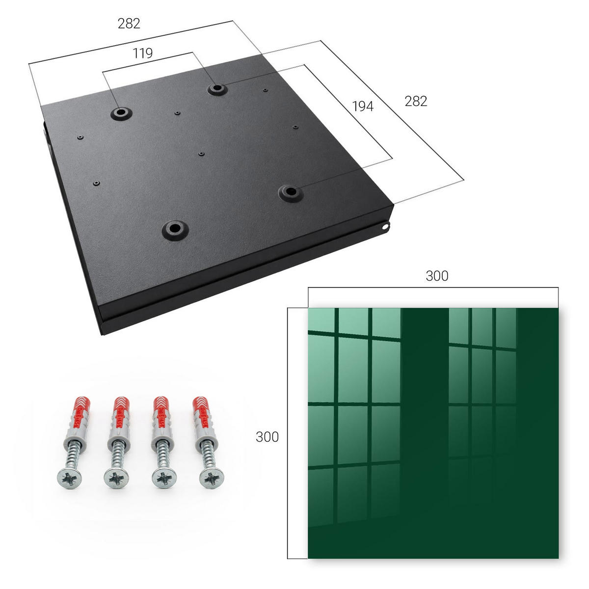 SCHLÜSSELBOX Schwarz 30x30 cm- Türöffnung nach rechts - Flaschengrün - Grün, Metall (30/30/5cm) - TULUP