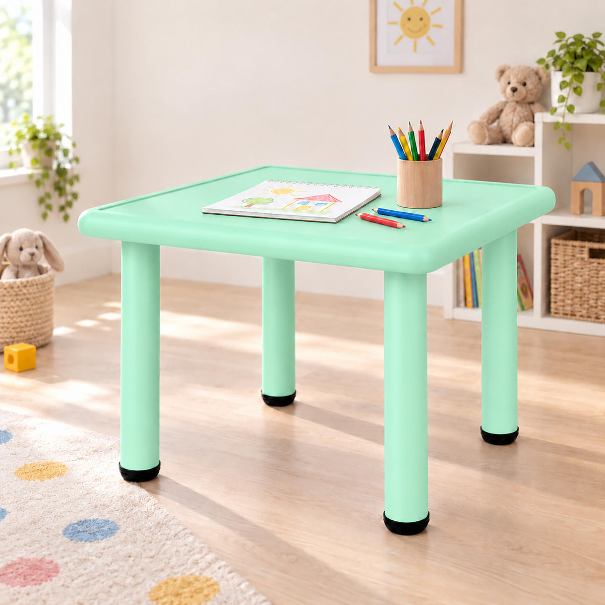 MASA Verde salvie pentru copii interior exterior plastic 52x62 cm - verde, material plastic/metal (62/52/62cm) - Relaxdays