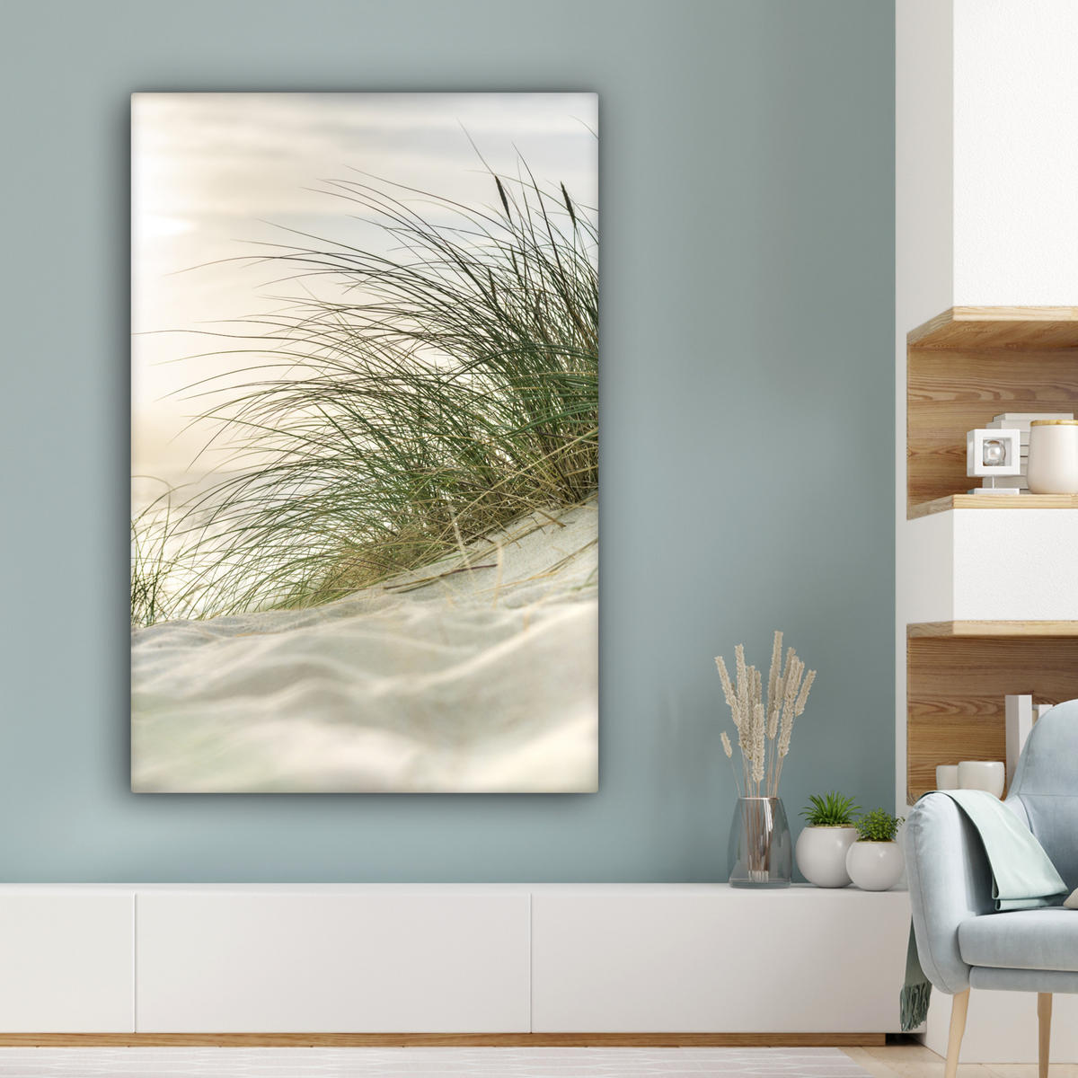 LEINWANDBILD Dünen mit Strandhafer in der Sonne des Nationalparks Schleswig-Holsteinisches Wattenmeer Deko Groß 90x140 cm - Creme, Textil (90/140cm) - MuchoWow