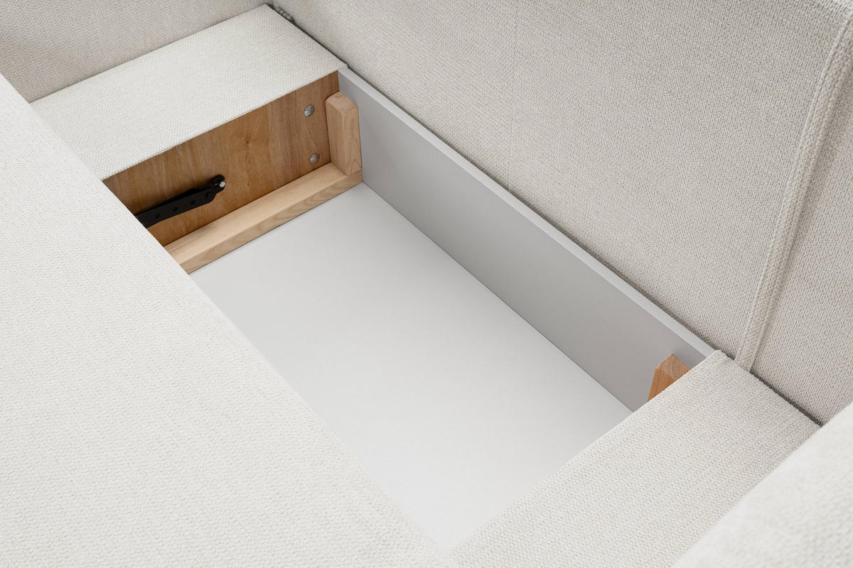 ECKSOFA AMICO L-S Weiß Geflochtener Stoff mit Schlaffunktion - Weiß, Holz (248/174cm) - MASSENO