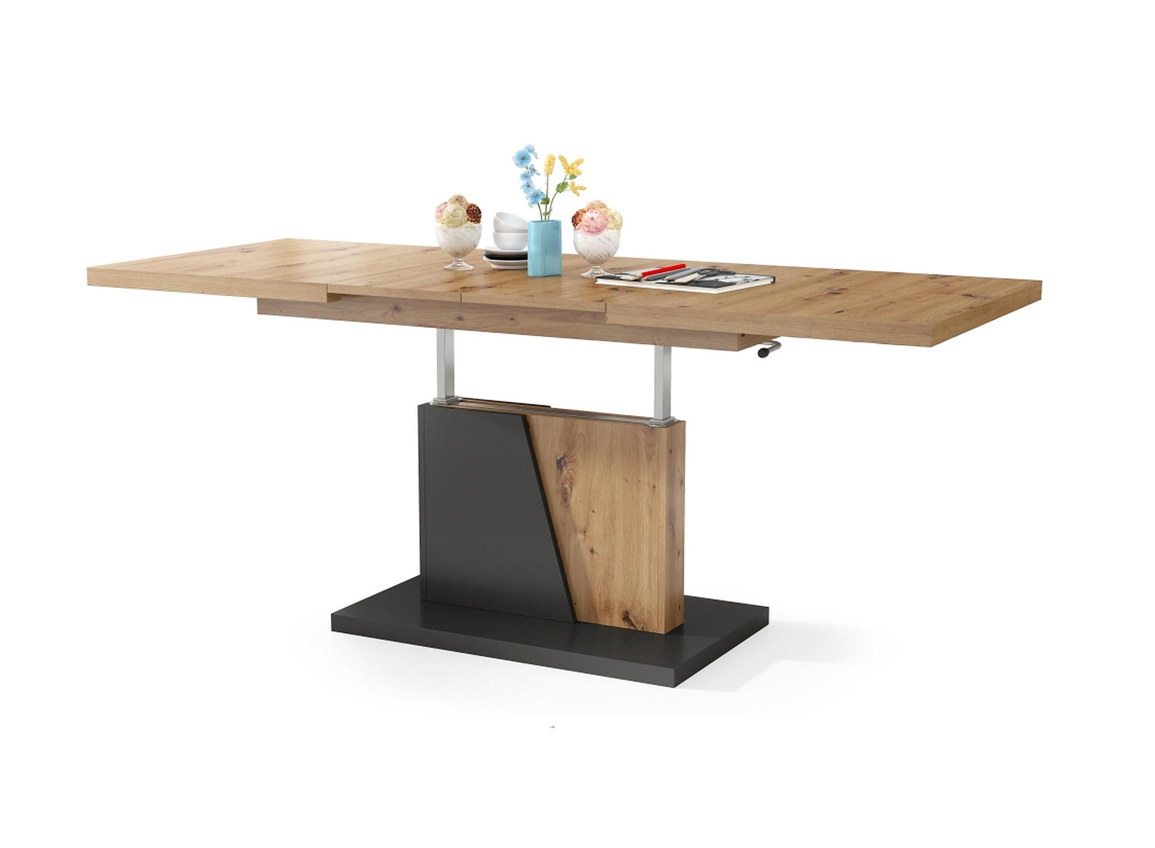 COUCHTISCH rechteckig Eiche Artisan - Anthrazit ausziehbar höhenverstellbar - Anthrazit/Eiche Artisan, Holzwerkstoff (70/120/60cm) - designimpex