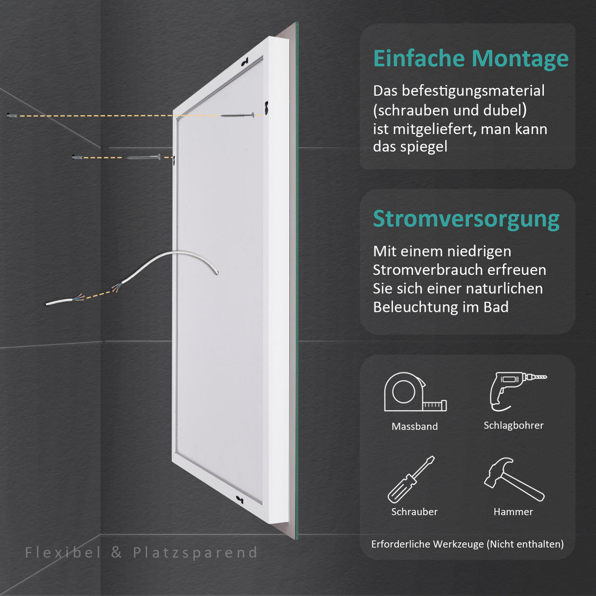 BADSPIEGEL mit Power-Off-Memory-Funktion Beleuchtung 100/60/3,5 cm - Weiß, Glas (60/3.5/100cm) - EMKE