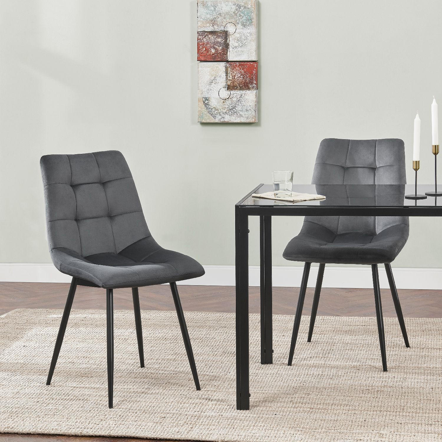 ESSZIMMERSTUHL Blanca Samt dunkelgrau (4er-Set) - Dunkelgrau, Textil (46/90/61cm) - Juskys