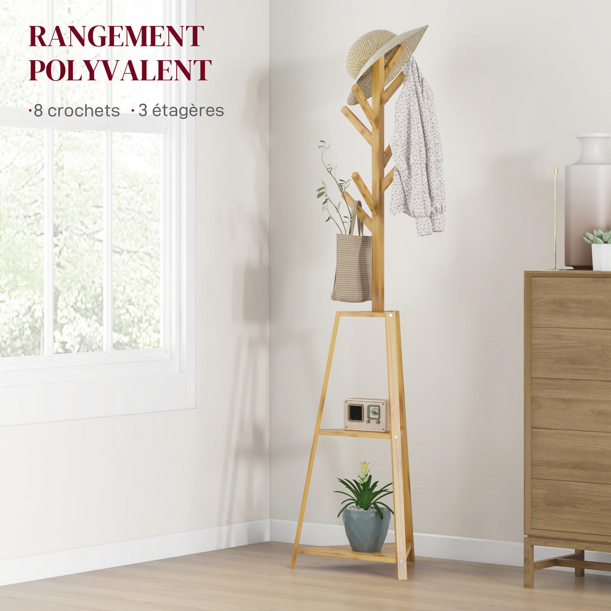 GARDEROBENSTÄNDER Naturfarben 46/46/175 cm - Naturfarben, Holz (46/175/46cm) - PANGIVO
