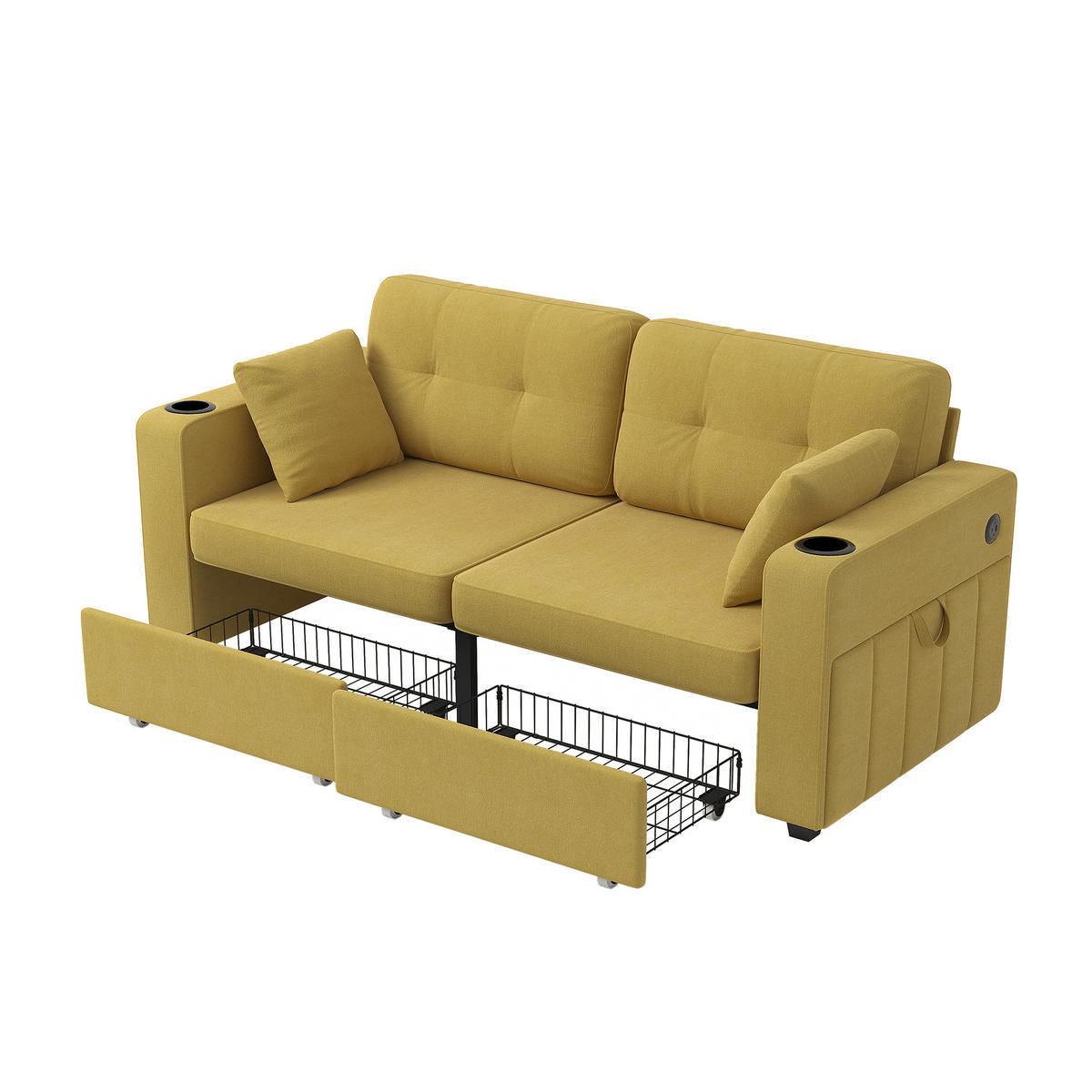 2-SITZER-SOFA DE-33930 mit 2 Stauraumschubladen Gelb - Gelb, Metall (75/82/172cm) - ComfortXL