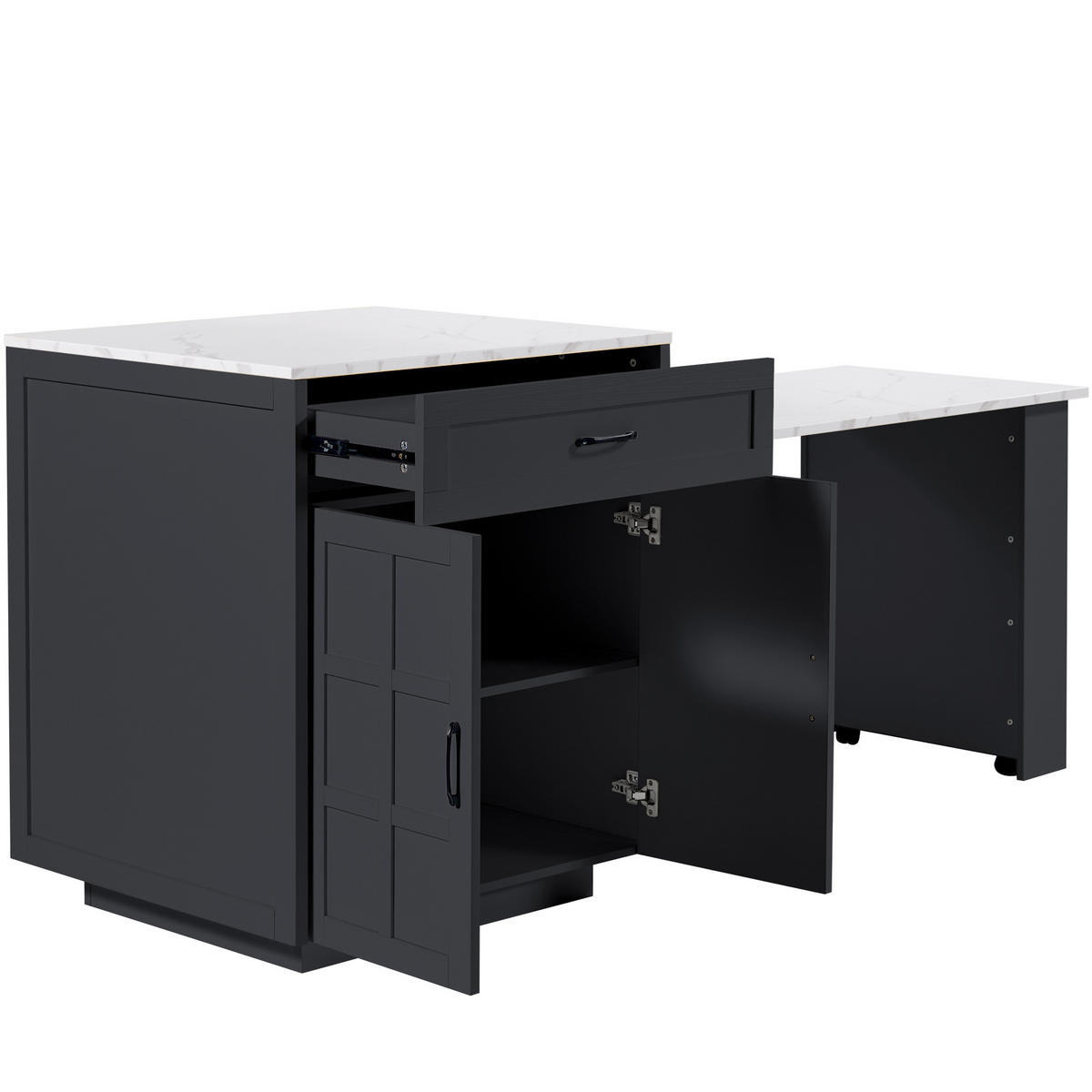 AUSZIEHBARER Bartisch 133-202x70x93,5cm Schwarz mit Schublade & Gewürzregal - Schwarz, Holzwerkstoff (202/93.5/70cm) - Modfu