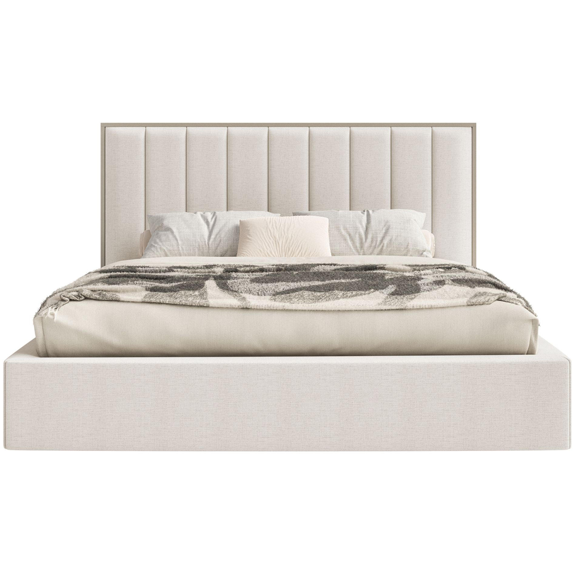 POLSTERBETT Togents Hellbeige mit Chenillebezug, Bettkasten und LED, 180x200 cm - Ecru, Textil (180/200cm) - Selsey