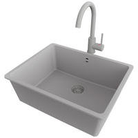 UNTERBAUSPÜLE GRANIT Venedig Easy, 2-er set Grau 56/44 cm 1 Becken + Küchenarmatur 32/20 cm + Ablauf-Set ab 60er Unterschrank - Grau, Kunststoff (56/20/44cm) - Primagran