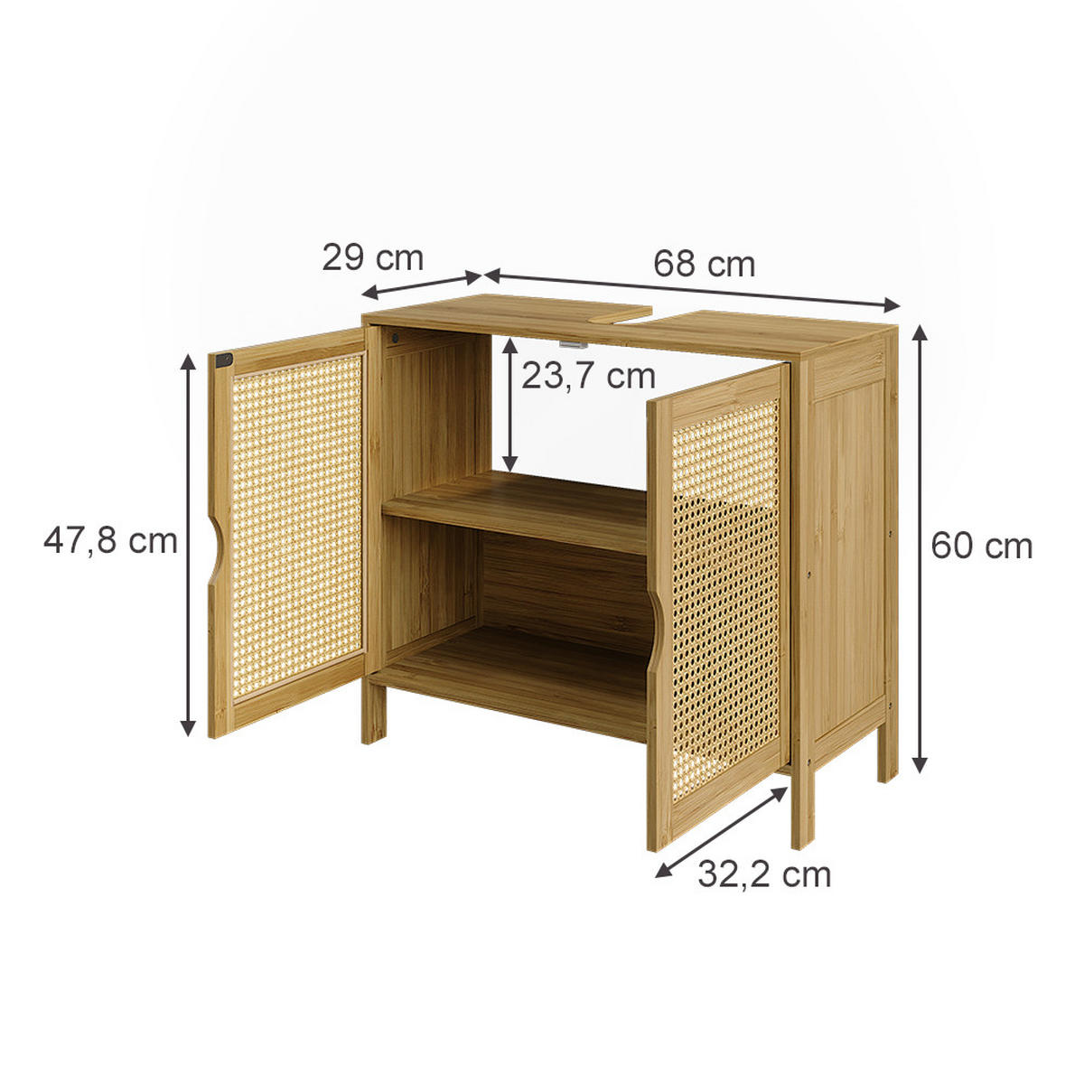 WASCHBECKENUNTERSCHRANK Liora Bambus 68 x 60 cm mit 2 Türen - Grün, Holzwerkstoff (68/60/29cm) - Vicco