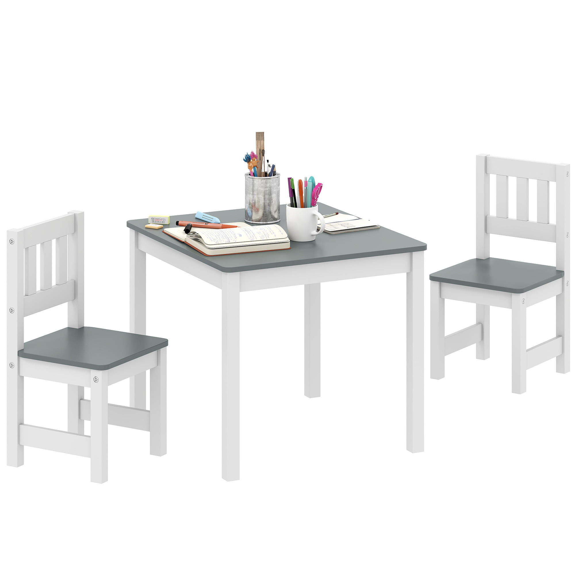 KINDERTISCH DE-10491 mit 2 Stühlen, für 3-8 Jahre Grau - Grau, Holzwerkstoff (52/48/56cm) - ComfortXL
