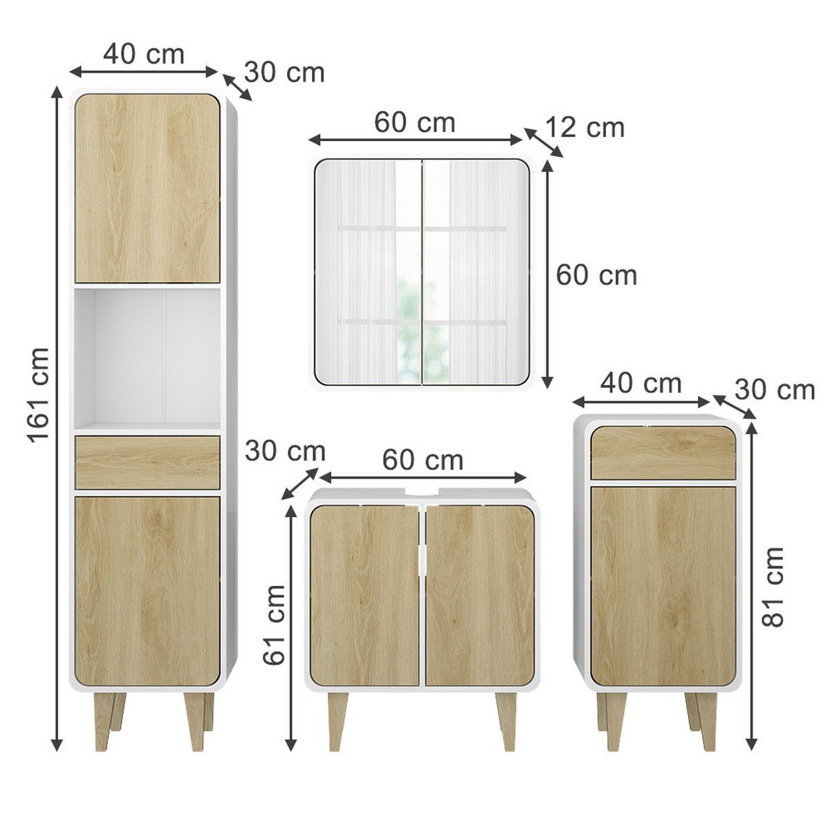 KOUPELNOVÝ NÁBYTEK Arla Bílá/dub - bílá/barva dubu, kompozitní dřevo (60/61/30cm) - Vicco