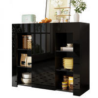 SIDEBOARD in Schwarz mit Hochglanz-Front und Glasregalen, 95/35/83 cm, Schwarz - Schwarz, Holzwerkstoff (95/83/35cm) - Redom