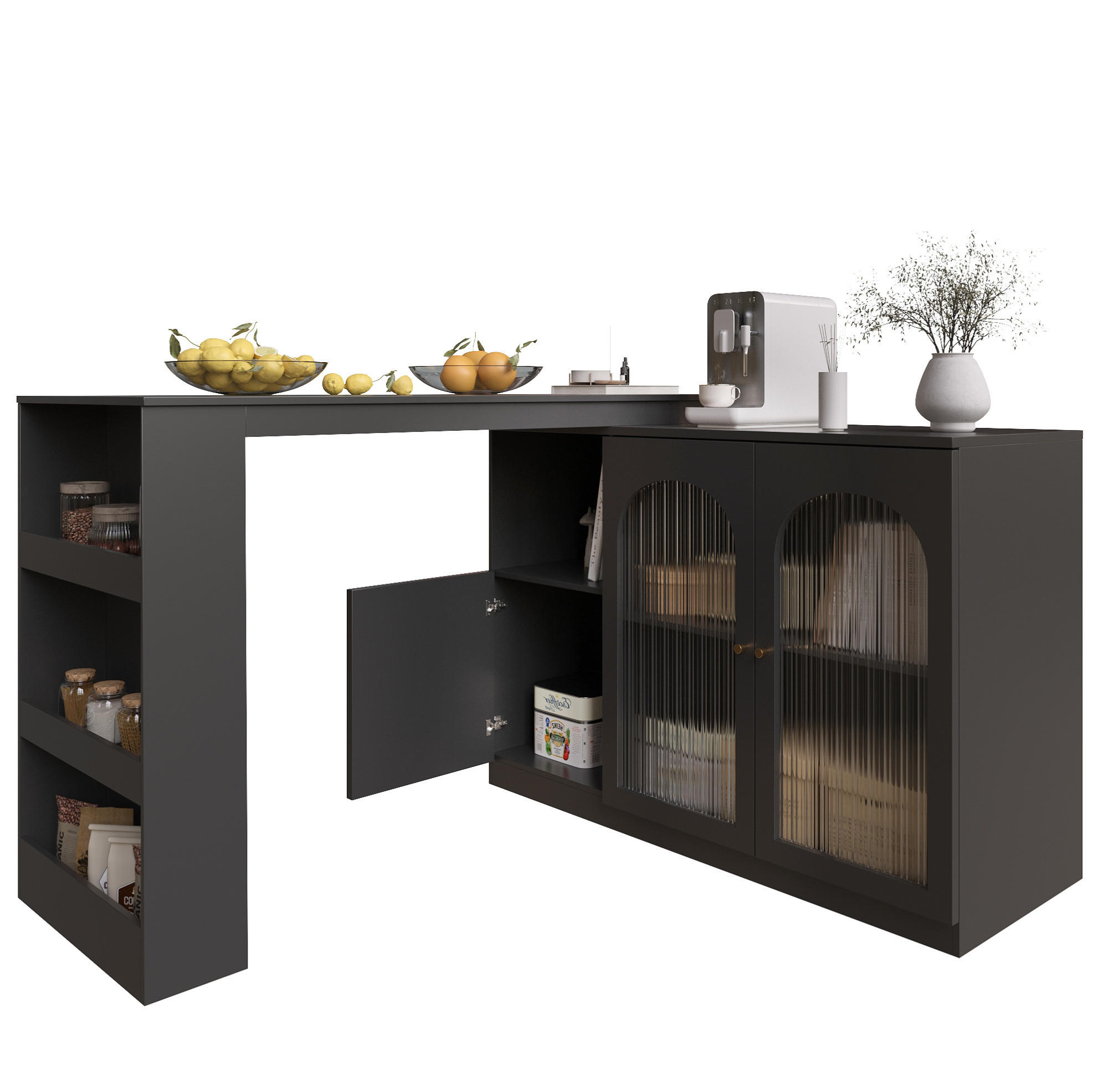 BARTISCH 120/40/97 cm Schwarz drehbar 360° mit Stauraum aus MDF - Schwarz, Holzwerkstoff (120/40/103cm) - OKWISH