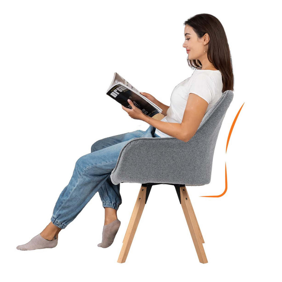 SKANDINAVISCHER Esszimmerstuhl mit Armlehnen, Drehbarer Polstersessel aus Stoff mit Massivholzbeinen – Beige - Kernbuche/Grau, Holz/Textil (38.5/84.5/45cm) - Meubles Cosy