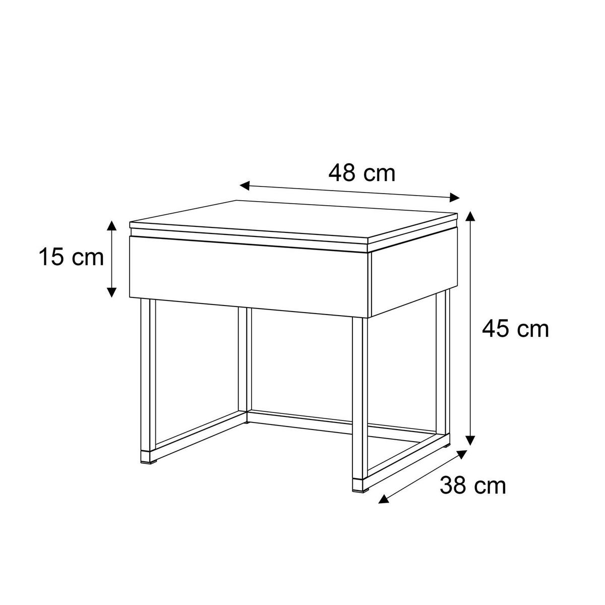 NACHTTISCH AURORA auf goldenem Gestell Schwarz Matt - Goldfarben/Schwarz, Holzwerkstoff/Metall (48/45/38cm) - Lookway