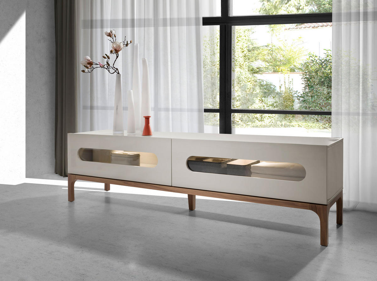 TV-ELEMENT TV-Ständer aus grauem und Walnussholz mit Innenbeleuchtung 180/41/51 cm - Walnussfarben/Grau, Holzwerkstoff (180/51/41cm) - ANGEL CERDA